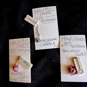 Sterling Silver Charms with Pink and Clear Glass